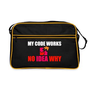Mein Code funktioniert Keine Ahnung warum, lustiger Entwickler-Geschenkbecher - Retro Tasche - Schwarz/Gold - Vorne