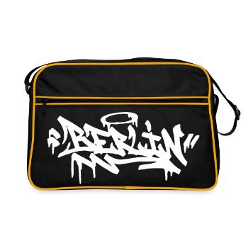 Berlin City Graffiti Street Art Handstyle - Retro Tasche - Schwarz/Gold - Vorne