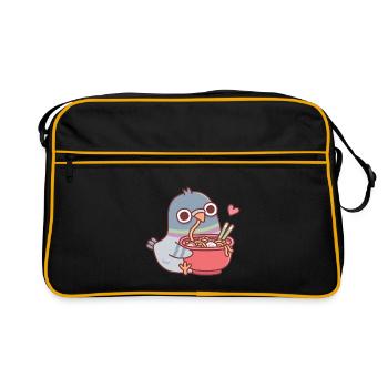 Süße Derpy-Taube liebt es, Ramen-Nudeln zu essen - Retro Tasche - Schwarz/Gold - Vorne