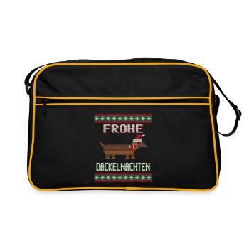 Frohe Dackelnachten - Retro Tasche - Schwarz/Gold - Vorne