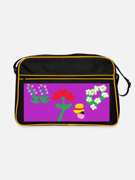 Blumen mit Kritzeleien platzen - Retro Tasche - Schwarz/Gold