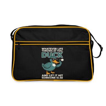 Duck Spruch: Lass es jemanden anders treffen - Retro Tasche - Schwarz/Gold - Vorne
