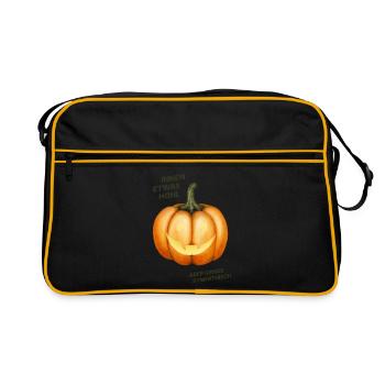 Innen etwas hohl, aber grinse sympathisch - Kürbis - Retro Tasche - Schwarz/Gold - Vorne