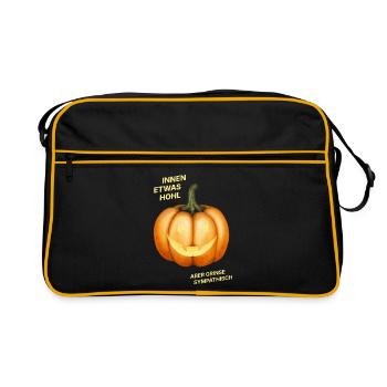 Innen etwas hohl, aber grinse sympathisch - Kürbis - Retro Tasche - Schwarz/Gold - Vorne
