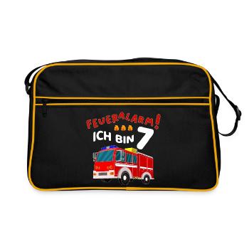Feueralarm 7. Geburtstag Junge Feuerwehr 7 Jahre - Retro Tasche - Schwarz/Gold - Vorne