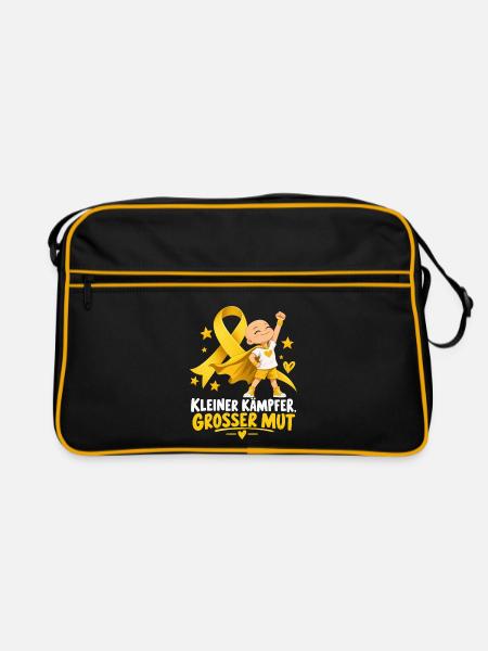 Kleiner Kämpfer, Großer Mut – Kinderkrebs - Retro Tasche - Schwarz/Gold