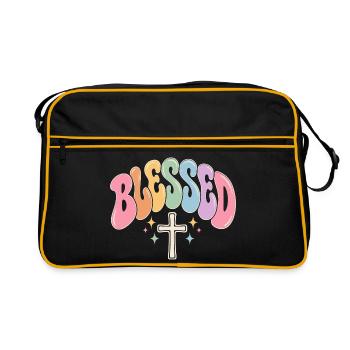 Pastell Kreuz Segensdesign - Retro Tasche - Schwarz/Gold - Vorne