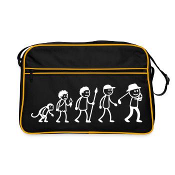  Golfspieler Golf Golfball Evolution Strichmänchen - Retro Tasche - Schwarz/Gold - Vorne