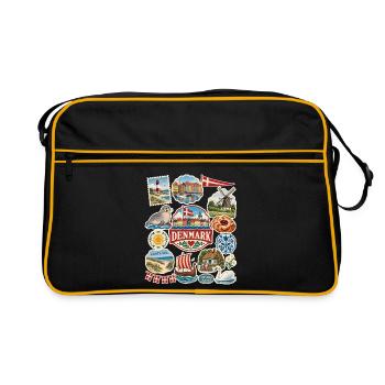 Dänemark Reisesticker - Retro Tasche - Schwarz/Gold - Vorne