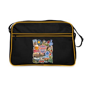 Tschechien Reisesticker - Retro Tasche - Schwarz/Gold - Vorne