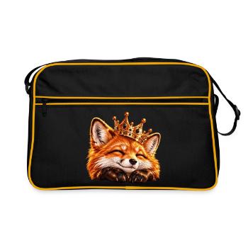Königlicher Fuchs mit Krone - Retro Tasche - Schwarz/Gold - Vorne