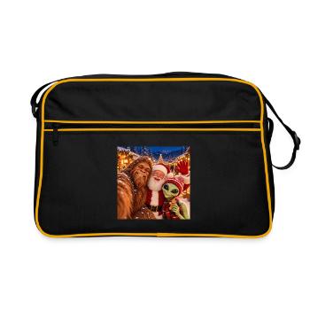 Bigfoot Alien Weihnachtsselfie - Retro Tasche - Schwarz/Gold - Vorne