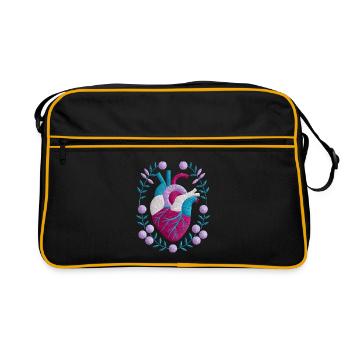 Anatomisches Herz Mit Blumen Umgeben - Retro Tasche - Schwarz/Gold - Vorne