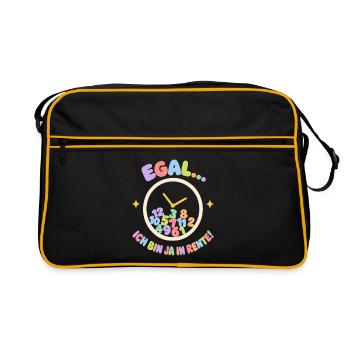 Egal Ich Bin Ja In Rente Uhr Bunte Zahlen Pastell - Retro Tasche - Schwarz/Gold - Vorne