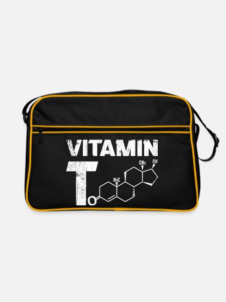 Vitamin T Testosteron Bodybuilding Fitnessstudio - Retro Tasche - Schwarz/Gold