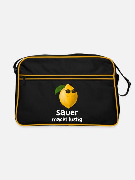 Sauer macht lustig - lächelnde Zitrone - Retro Tasche - Schwarz/Gold