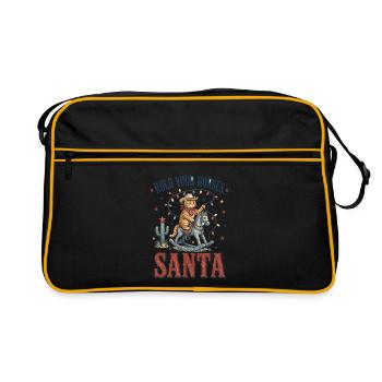 Hold Your Horses, Santa – Cowboy Katze Weihnachten - Retro Tasche - Schwarz/Gold - Vorne
