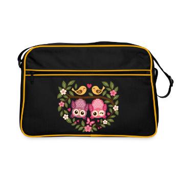 Liebes Eulenwald Duo - Retro Tasche - Schwarz/Gold - Vorne
