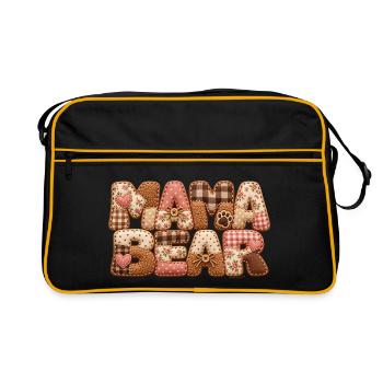 Mama Bear – Bärenmama Geschenk in 3D Patchwork - Retro Tasche - Schwarz/Gold - Vorne