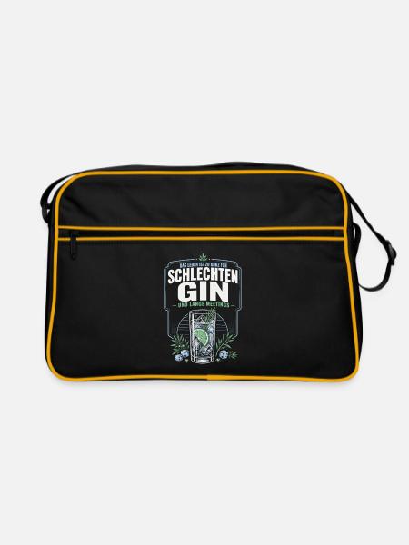 Gin Spruch – Schlechter Gin & Lange Meetings - Retro Tasche - Schwarz/Gold