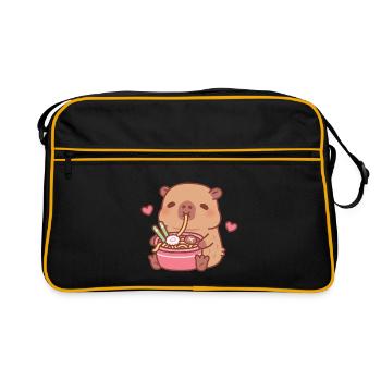 Süßer Capybara liebt es, japanische Ramen-Nudeln zu schlürfen - Retro Tasche - Schwarz/Gold - Vorne