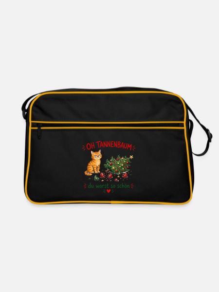 Oh Tannenbaum Katze Festlicher Charme - Retro Tasche - Schwarz/Gold