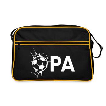 Opa mit Fußball – Weiß - Retro Tasche - Schwarz/Gold - Vorne
