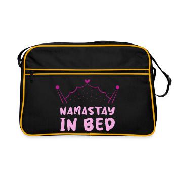 Namastay In Bed Yoga Faulenzen Wortspiel - Retro Tasche - Schwarz/Gold - Vorne