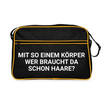 Körperwitz Haarfrage Shirt - Retro Tasche - Schwarz/Gold - Vorne