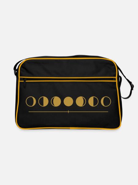 Mondphasen – minimalistische Goldlinie - Retro Tasche - Schwarz/Gold