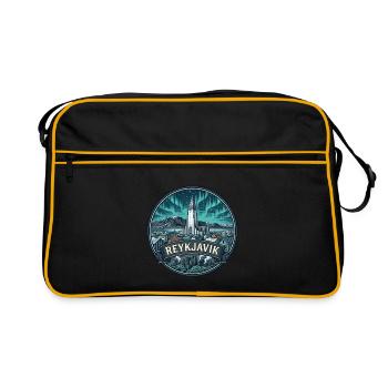Reykjavik Island Reiseabzeichen Kirchensouvenir - Retro Tasche - Schwarz/Gold - Vorne