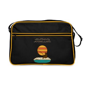 Mentally At The Lake Lustiges Angeln Retro - Retro Tasche - Schwarz/Gold - Vorne
