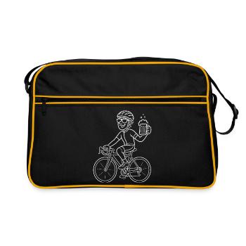 Fahrrad Bier Radler Gemütlich Bierkrug Line Art - Retro Tasche - Schwarz/Gold - Vorne
