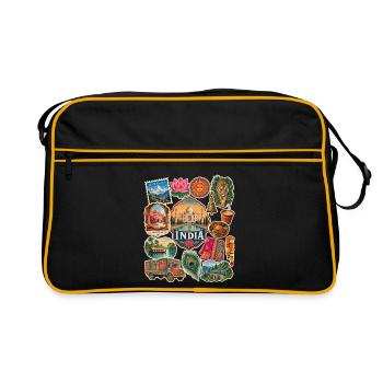 Indien Reisesticker - Retro Tasche - Schwarz/Gold - Vorne