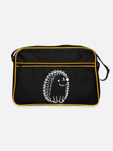 Süßer Doodle-Igel Linienkunst - Retro Tasche - Schwarz/Gold