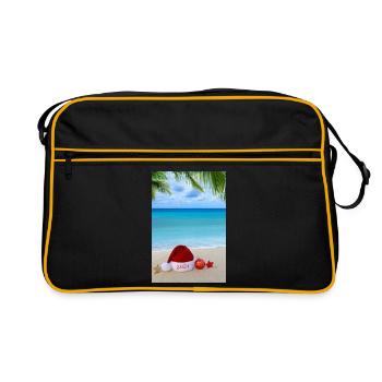 Neujahrsreise-Hintergrund 2027 mit rotem Weihnachtsmannhut - Retro Tasche - Schwarz/Gold - Vorne