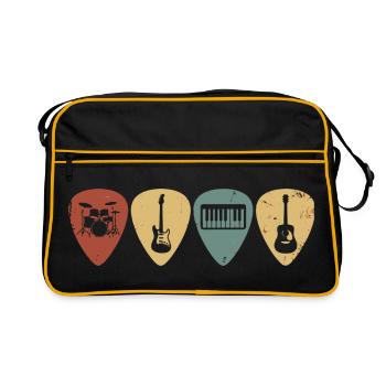 Retro Music Guitar Picks Vintage-Musiker-T-Shirt - Retro Tasche - Schwarz/Gold - Vorne