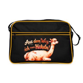 Häkel-Lama: Aus dem Weg! - Retro Tasche - Schwarz/Gold - Vorne