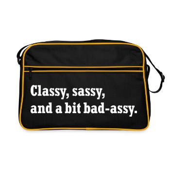 Elegantes, freches, knallhartes Attitüde-T-Shirt - Retro Tasche - Schwarz/Gold - Vorne