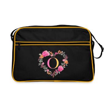O Monogramm Blumen Herz personalisierbar - Retro Tasche - Schwarz/Gold - Vorne