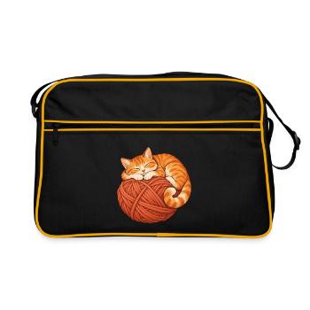 Katze mit Garn - Retro Tasche - Schwarz/Gold - Vorne