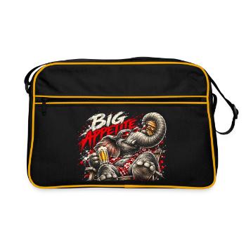 Big Appetite Elefant mit Burger und Bier - Retro Tasche - Schwarz/Gold - Vorne