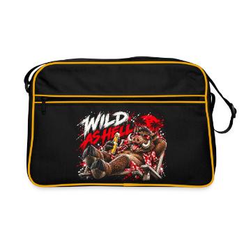 Wild As Hell Wildschwein mit Bier - Retro Tasche - Schwarz/Gold - Vorne