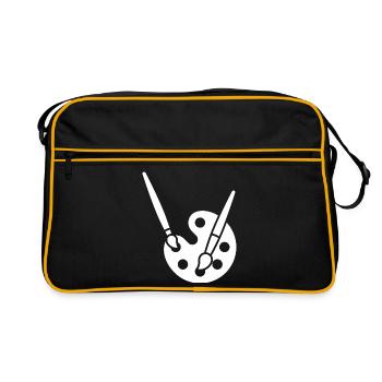 Malerei, Farbpalette, Pinsel, Kunst Symbol - Retro Tasche - Schwarz/Gold - Vorne