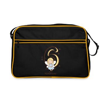 6 Jahre feenomenal: kleine Fee vor der 6 - Retro Tasche - Schwarz/Gold - Vorne