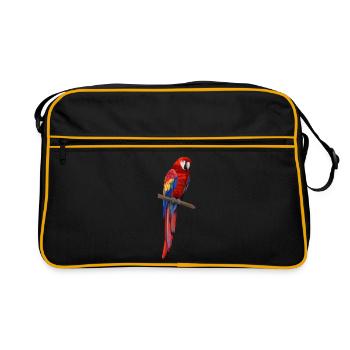 Ara Papagei - Bunter Vogel auf einem Ast - Retro Tasche - Schwarz/Gold - Vorne