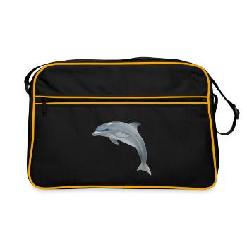 Springender Delfin - Realistisch gemalt - Retro Tasche - Schwarz/Gold - Vorne