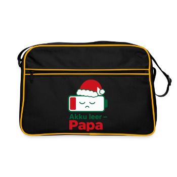 Akku leer Papa Weihnachten Familie Partnerlook - Retro Tasche - Schwarz/Gold - Vorne