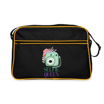 Selfie Queen – Kamera Blumen Fotografie Geschenk - Retro Tasche - Schwarz/Gold - Vorne