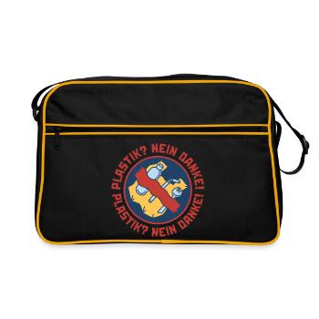 Plastik Nein Danke – Umweltschutz Nachhaltigkeit - Retro Tasche - Schwarz/Gold - Vorne